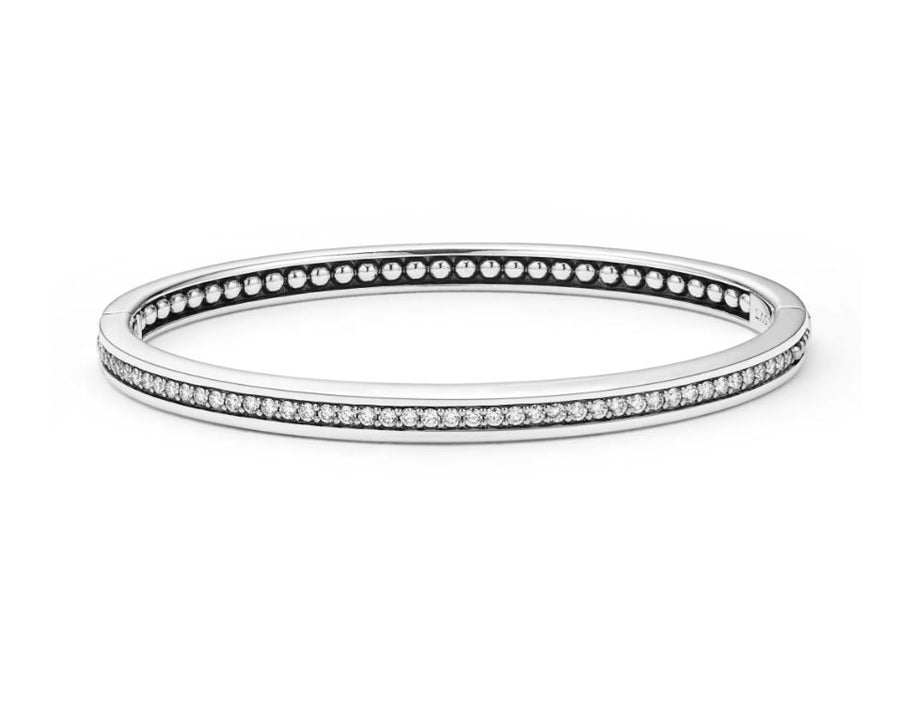Caviar Spark 0.84Ct Diamond Linear Hinged Bangle Bracelet in Sterling Silver, Size 7