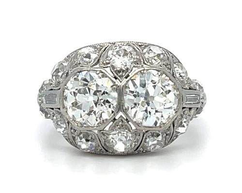 Art Deco 2.15ct Old European Cut Diamond and 1.55ct Diamond  Ring in Platinum Size 7 Circa 1920