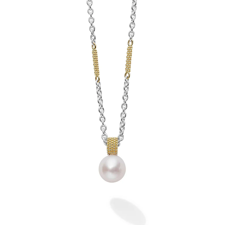 9-10mm Pearl Luna Pendant in Sterling Silver and 18K Yellow Gold, 16-18" chain
