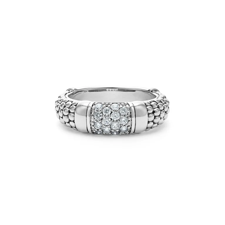 Signature Caviar Diamond Band Ring in Sterling Silver, Size 8