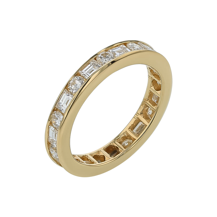 1.24ct Baguette Diamond and 0.66ct Round Diamond Eternity Band in 18K Yellow Gold, Size 6