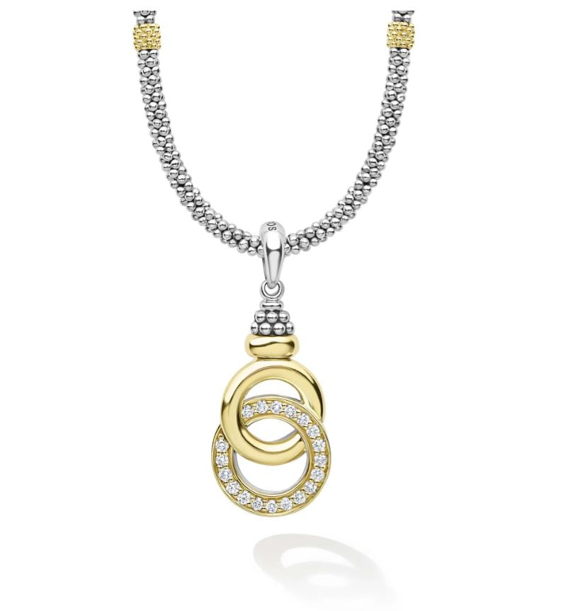 Signature Caviar 0.43Ct Diamond Interlocking Pendant on Chain in 18k Yellow Gold and Sterling Silver, 18inch