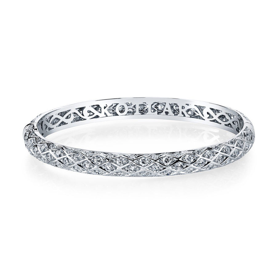 Artisan Pave Diamond Criss Cross Bangle Bracelet in 18K White Gold