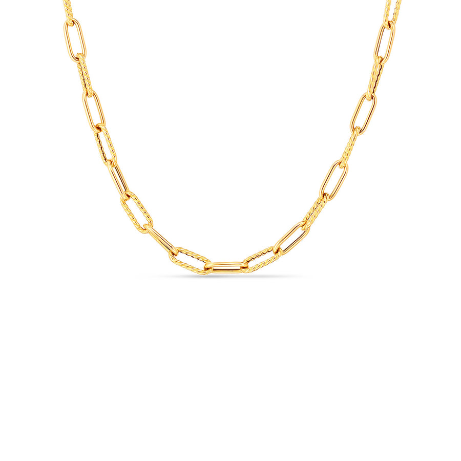 Alternating Shiny/Fluted Paperclip Chain in 18K Yellow Gold, 22"