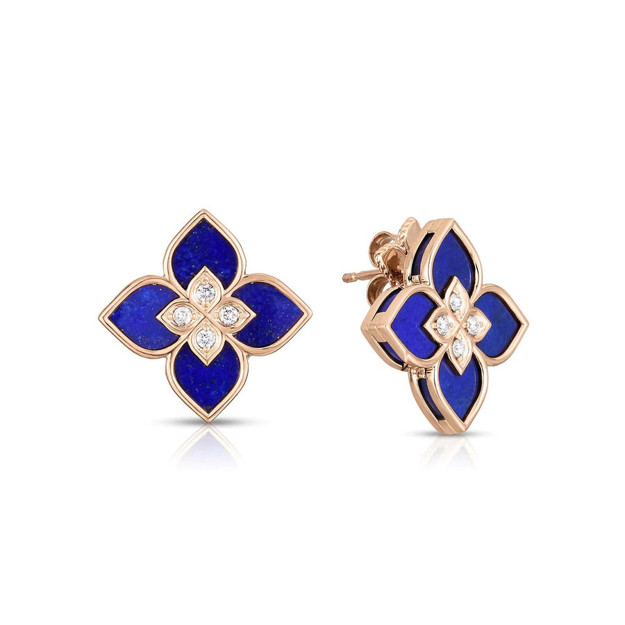 Venetian Princess 5.10ct Lapis and 0.13ct Diamond Frame Stud Earrings in 18K Rose Gold