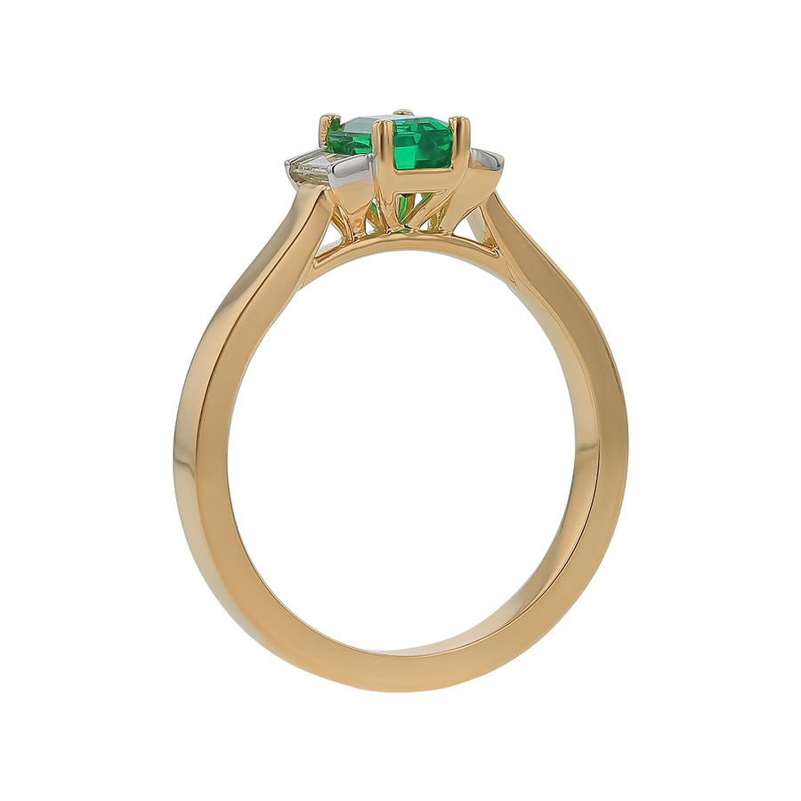0.65ct Emerald Cut Zambian Emerald and 0.20ct Diamond 3 Stone Ring in 18K Yellow Gold, Size  6