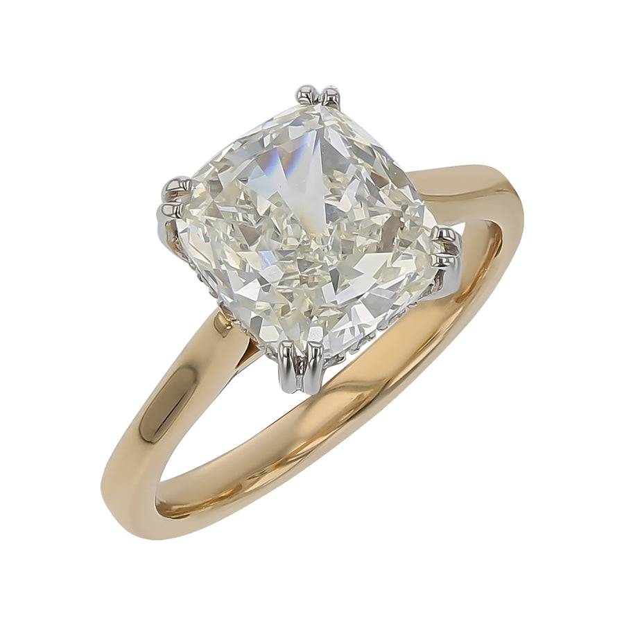 Classico Cushion Diamond and Diamond Ring in Platinum and 18K Yellow Gold