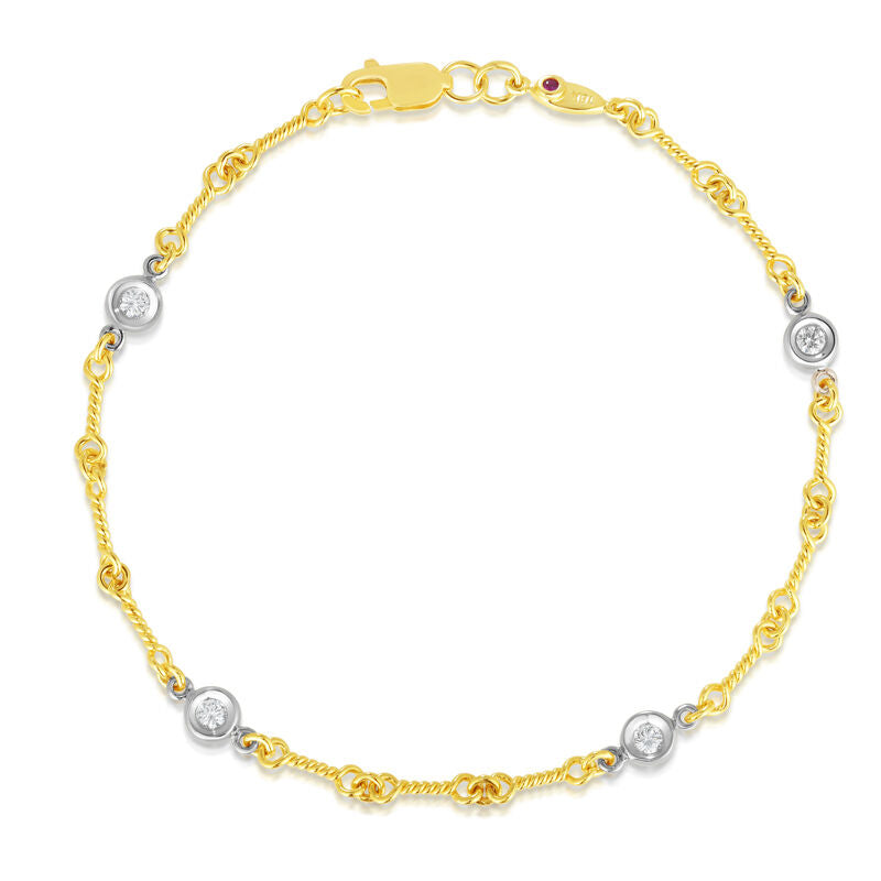 Diamonds by the Inch 0.16ct Diamond Dog Bone Link Bracelet in 18K Yellow and White Gold, 7"