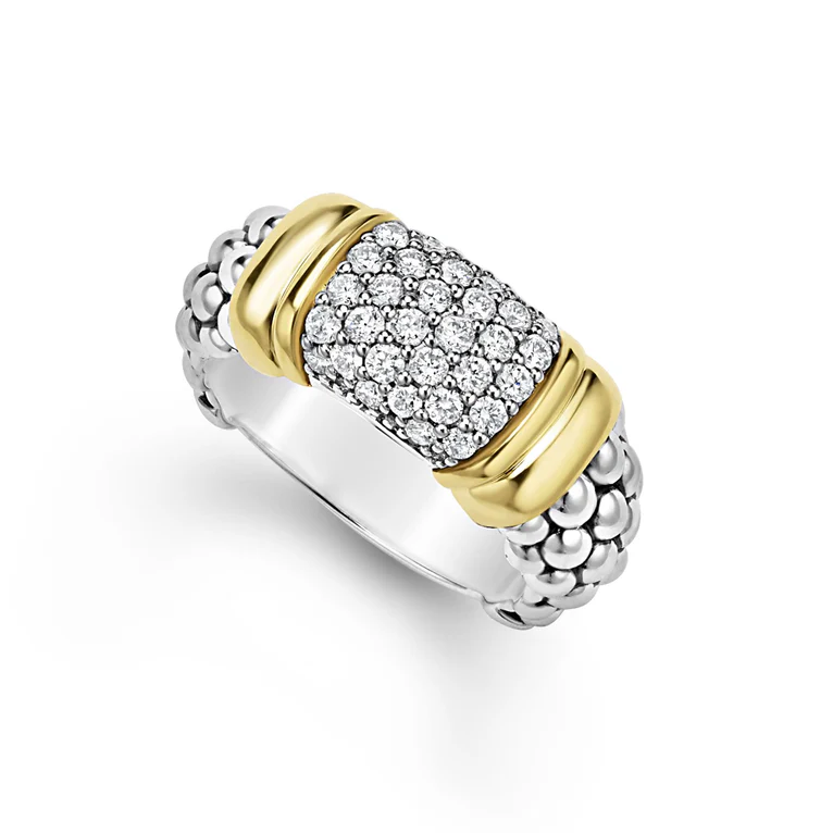 Signature Caviar 0.567ct Diamond Ring in 18K Yellow Gold and Sterling Silver, size 6