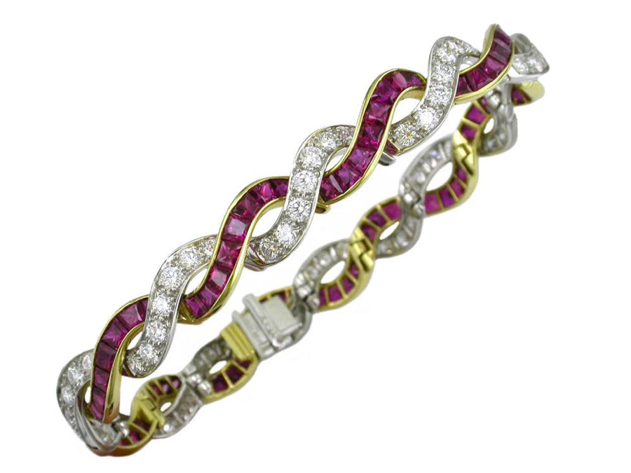 9.90ct Ruby and 4.00ct Diamond Twist Bracelet in Platinum and 18K Yellow Gold