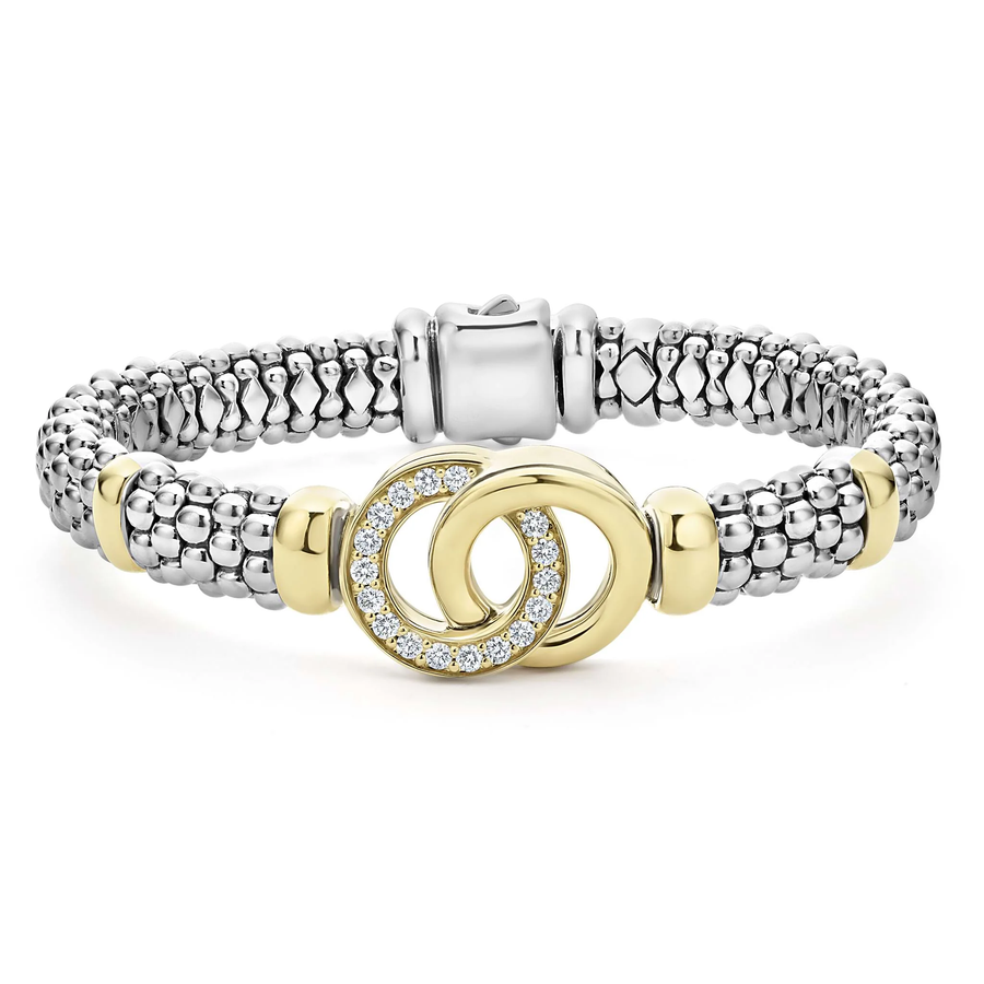 Signature Caviar 0.42ct Diamond Interlocking Bracelet in 18K Yellow Gold and Sterling Silver, size 8