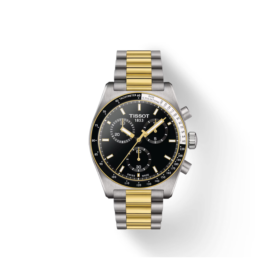 40mm PR516 Chronograph Quartz Watch with Black Dial in Stainless Steel with Yellow Gold PVD, Bracelet