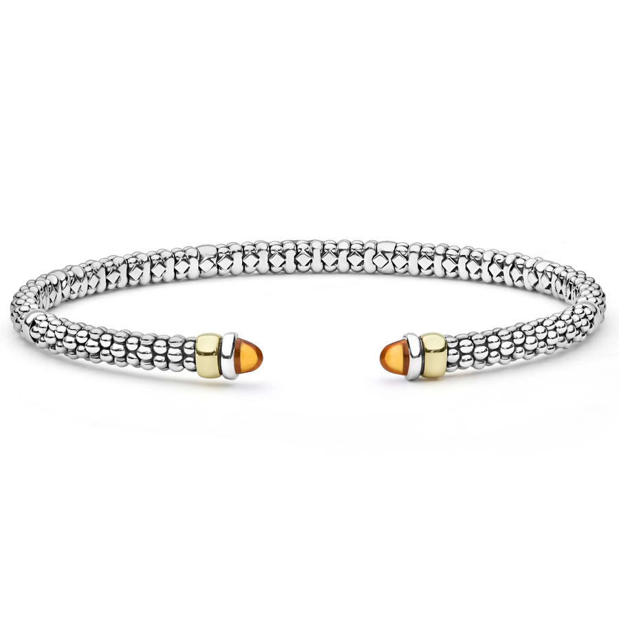 Signature Caviar Citrine Versa Cuff Bracelet in 14K Yellow Gold and Sterling Silver, size large