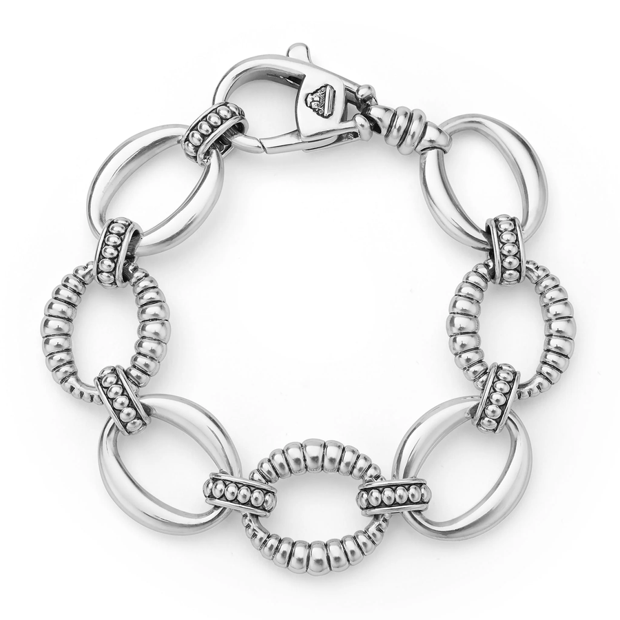 Signature Caviar 19mm Fluted Oval Link Bracelet in Sterling Silver, size medium
