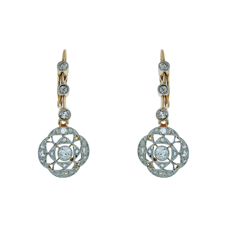 1.00ct Diamond I/SI1 Filigree Art Deco Drop Earrings in 18K Yellow and White Gold