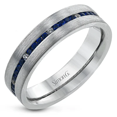 0.72ct Round Blue Sapphire and 0.12ct Diamond Band in 14K White Gold, size 12