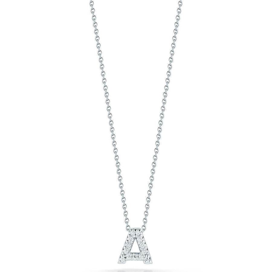 Tiny Treasures Diamond Love Letter "A" Pendant in 18K White Gold, Adjustable Chain