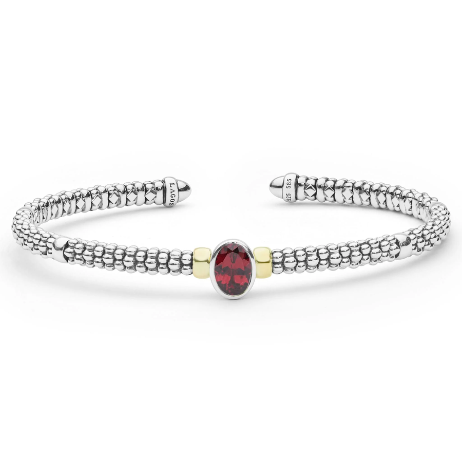 Signature Caviar Garnet Versa Cuff Bracelet in 14K Yellow Gold and Sterling Silver, Size Small