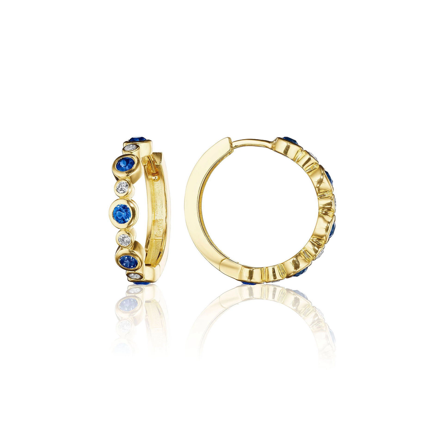 Aura 0.80ct Round Blue Sapphire and 0.16ct Diamond Alternating Hoop Earrings in 18K Yellow Gold