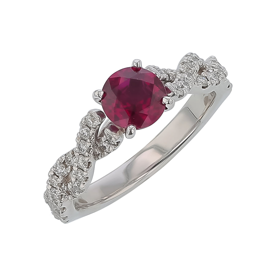 1.08ct Mozambique Ruby and 0.36ct Diamond Woven Ring in 18K White Gold, Size 6.5