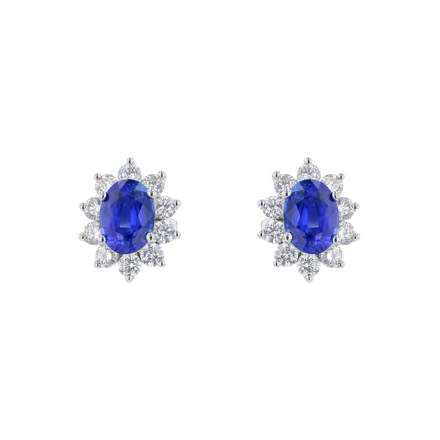 1.92ct Oval Sapphire (Heated) and 0.78ct Diamond Halo Stud Earrings in 18K White Gold