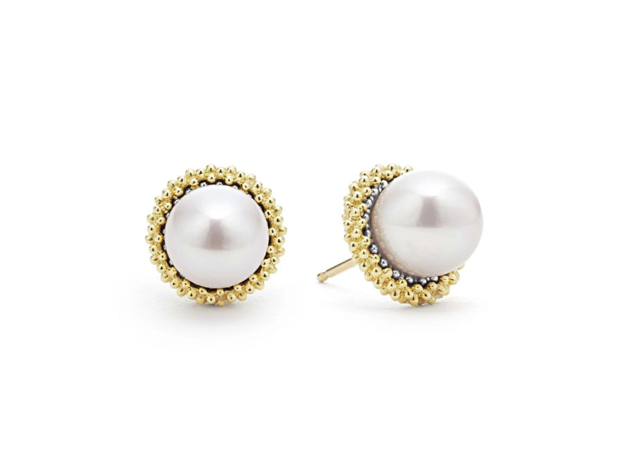 Luna Pearl Stud Earrings in 18K Yellow Gold and Sterling Silver