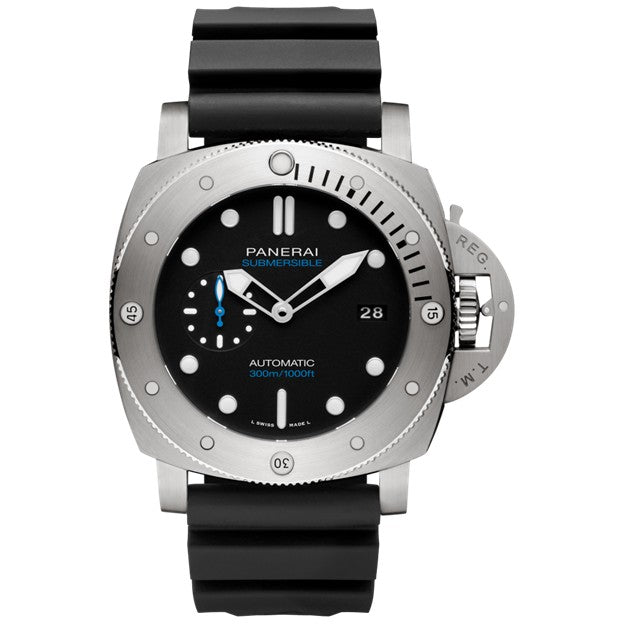 47mm Submersible Watch with Black Dial in Stainless Steel, Strap