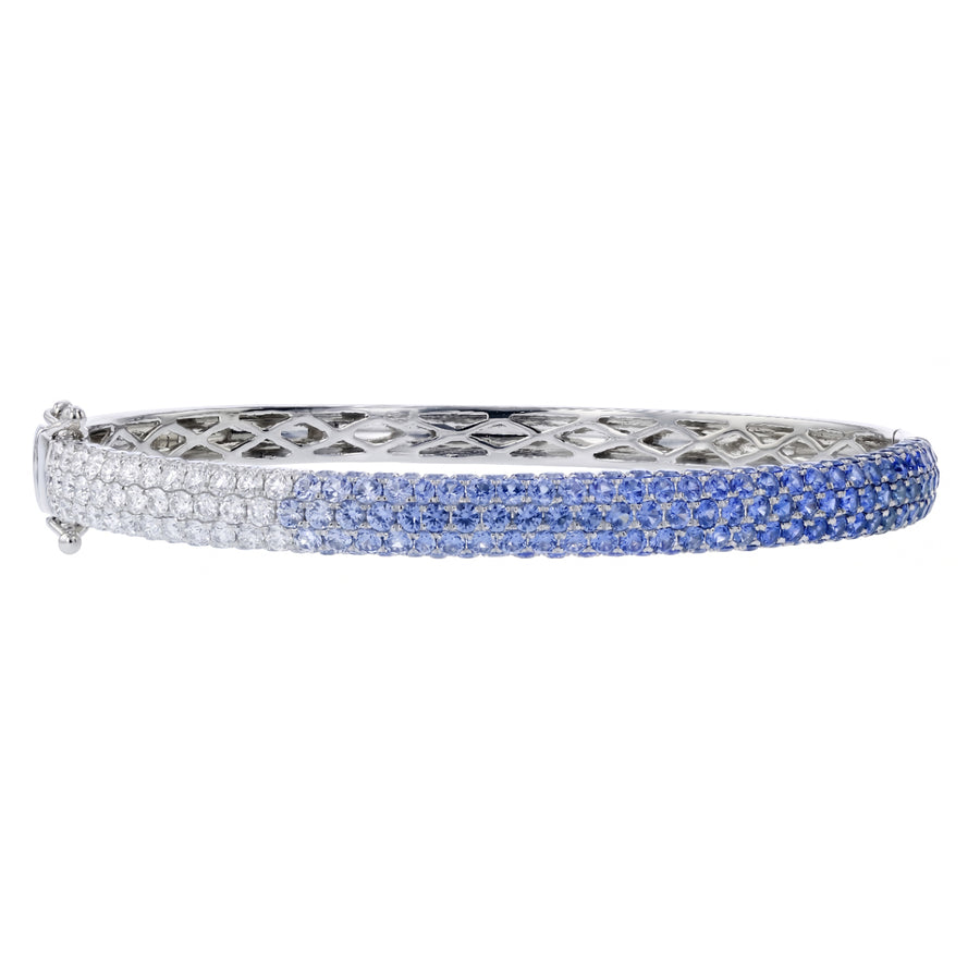 4.02ct Round Sapphire and 1.46ct Diamond Ombre Bangle Bracelet in 18K White Gold