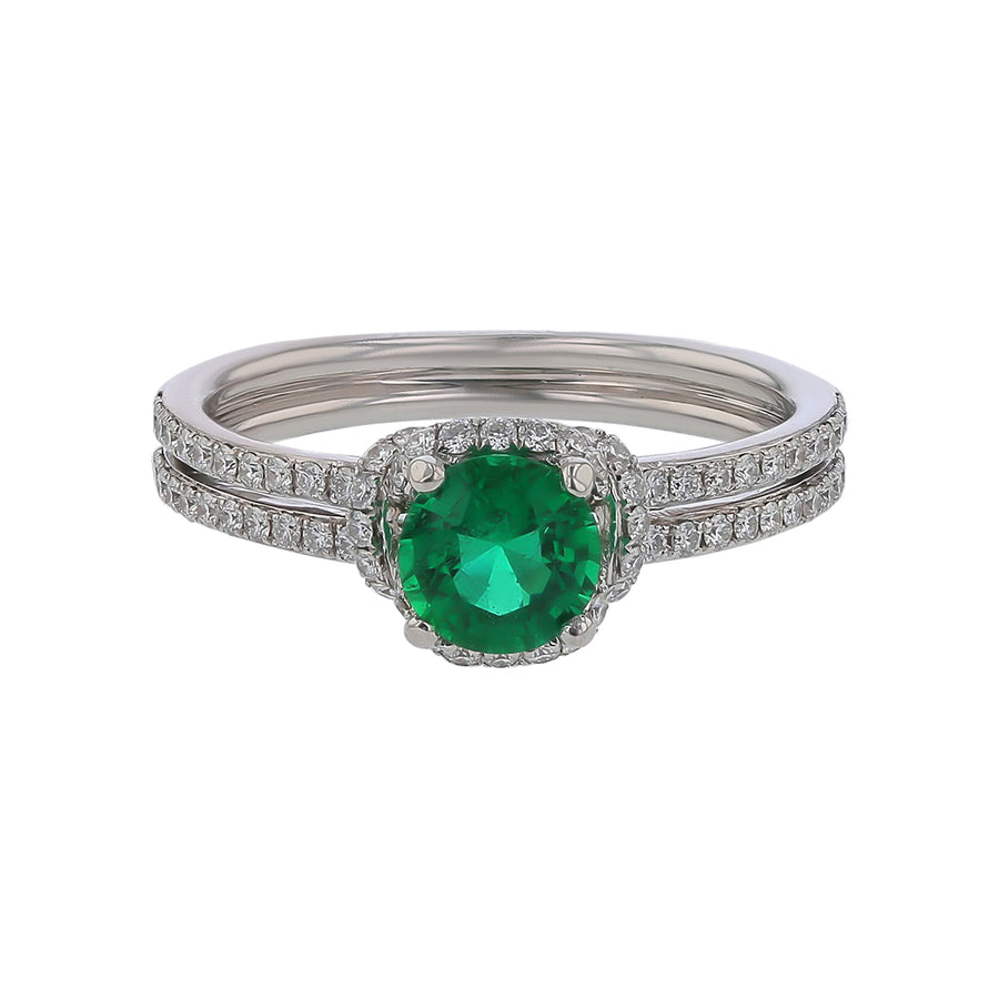 0.62ct Round Zambian Emerald 0.33-0.36ct Diamonds Ring in 18k White Gold Size 5.5