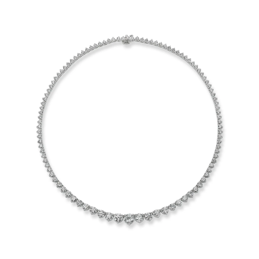 4.16ct Round Diamond Graduated Tennis Necklace in 18K White Gold, 17"
