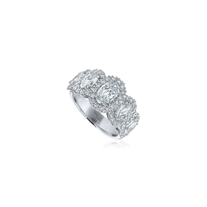 1.65ct Crisscut L'Amour Oval Diamond and 0.56ct Diamond 5 Stone Halo Ring in 18K White Gold, size 6