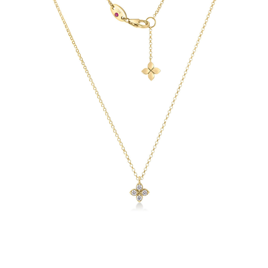 Love by The Inch 0.09ct Diamond Flower Pendant in 18K White Gold, 17" chain