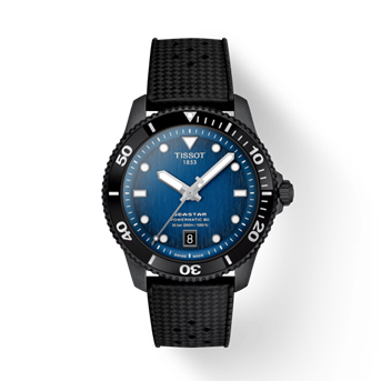 40mm Seastar Powermatic 80 Graded Blue-Black Dial Watch in Stainless Steel with Black PVD, Strap