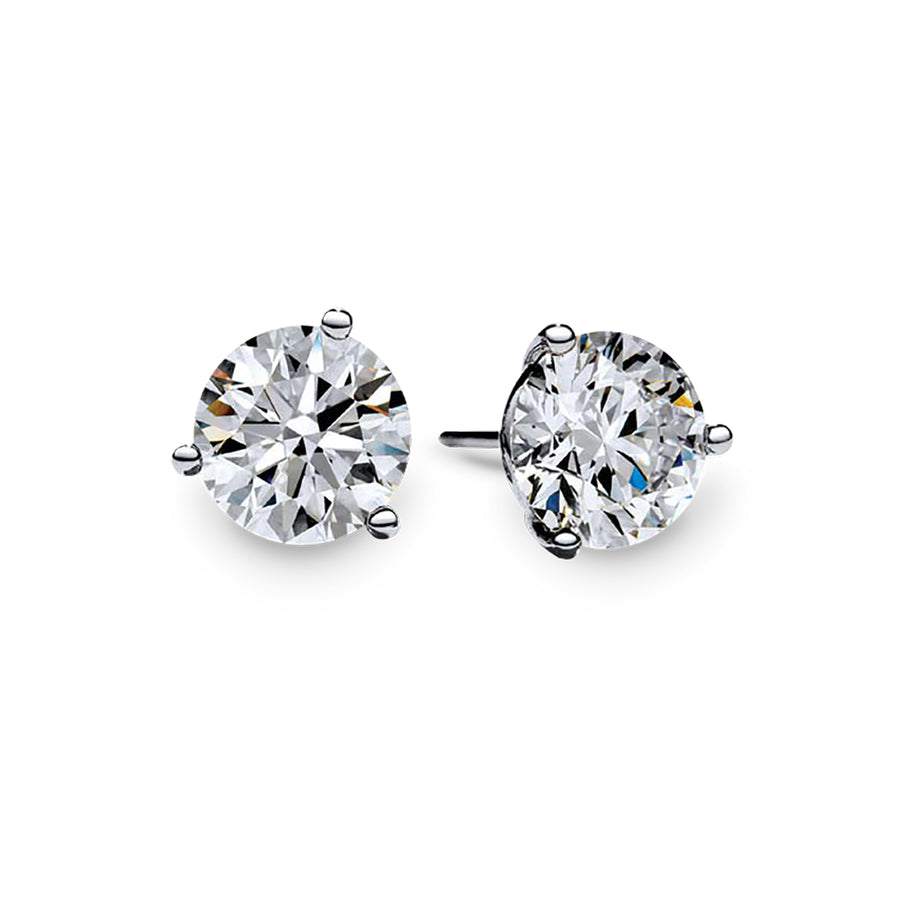 1.41ct Round Brilliant Diamonds 3-Prong Stud Earrings in 14K White Gold