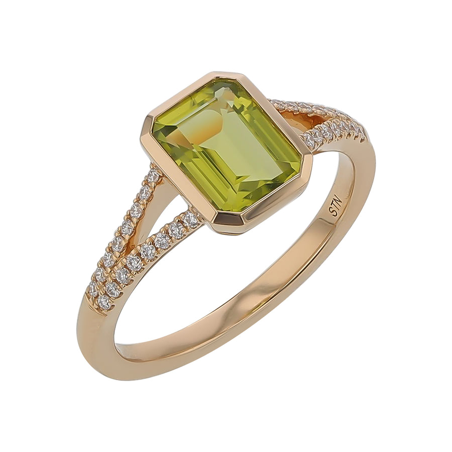 Emerald Cut Peridot Ring in 14K Yellow Gold, Size 7