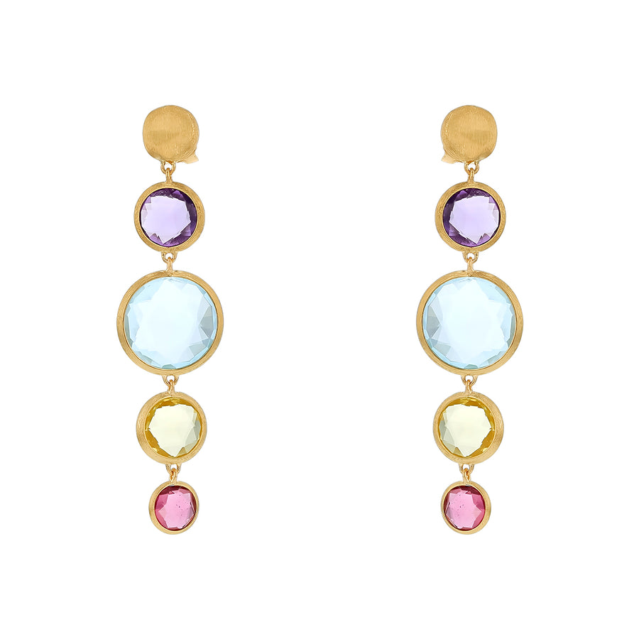 Marco Bicego Amethyst, Peridot, Blue Topaz, and Pink Tourmaline Drop Earrings in 18K Yellow Gold