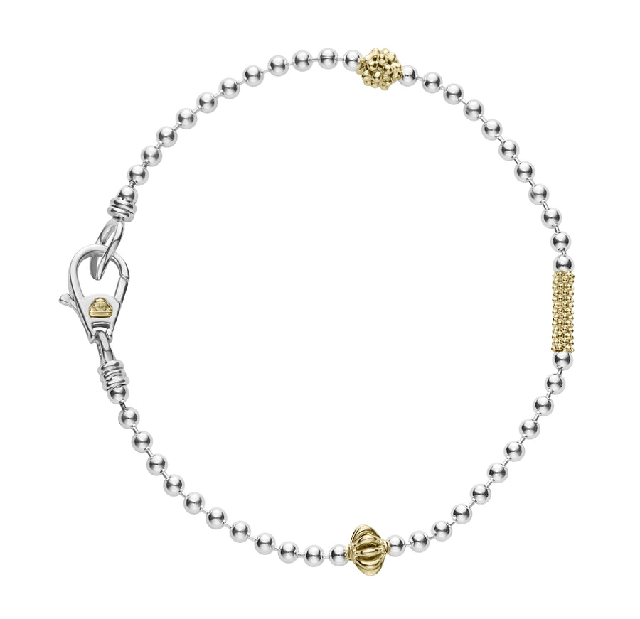 Caviar Icon 2.5mm Ball Chain Strand Bracelet in Sterling Silver and 18K Yellow Gold, Size Medium