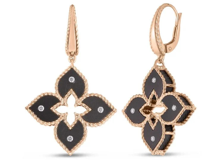 Petite Venetian Princess 0.23ct White and 0.60ct Black Round Diamonds Drop Earrings in 18K Rose Gold