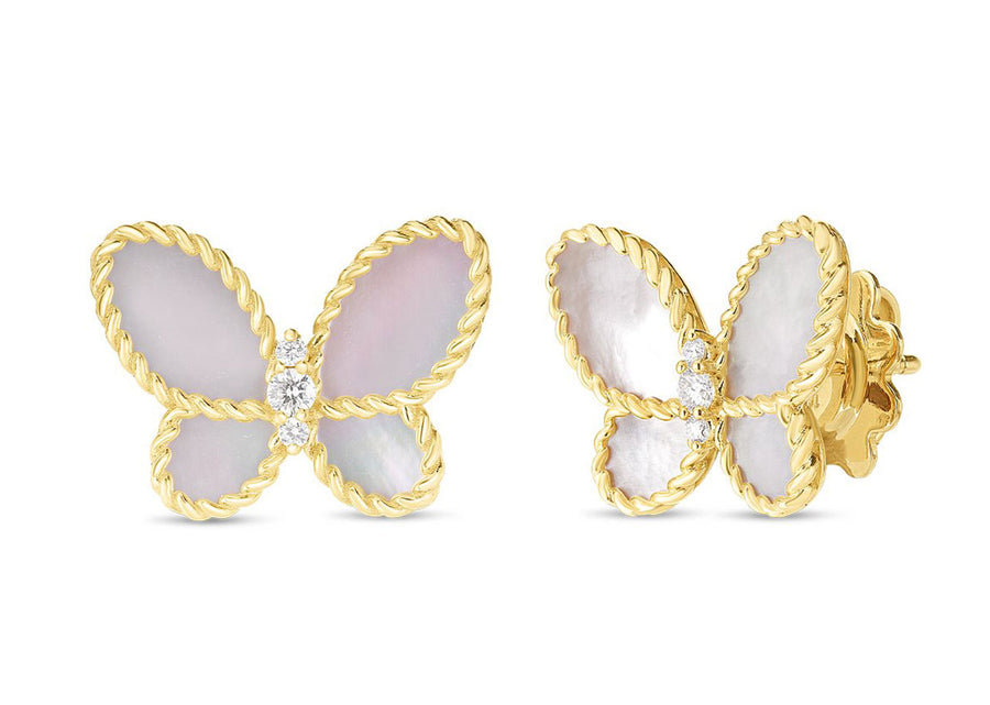 Jasmine 0.07ct Diamond and Mother of Pearl Butterfly Earrings in 18K Yellow Gold