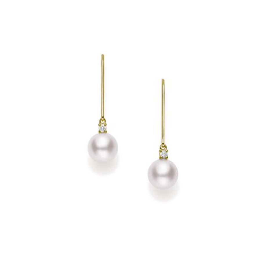 7mm Akoya Pearl and 0.06ct Diamond Earrings in 18K Yellow Gold