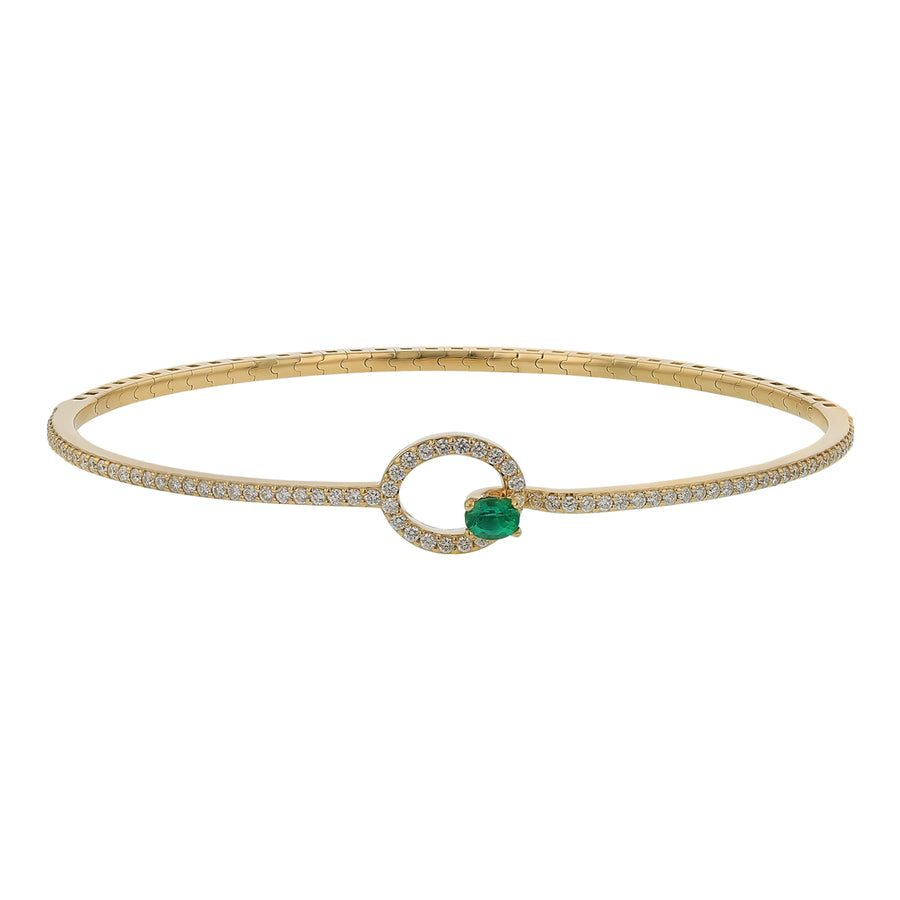 0.60ct Diamond and 0.17ct Emerald Bangle Bracelet in 14K Yellow Gold
