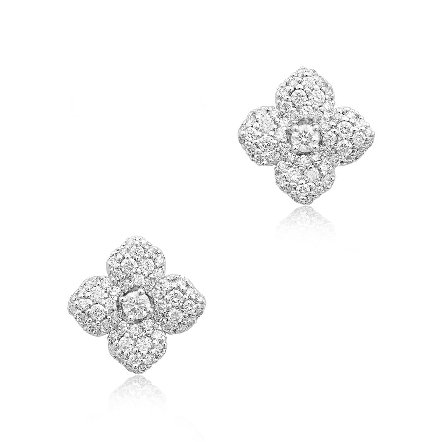 Pave Floer 1.10ct Diamond Stud Earrings in 18K White Gold