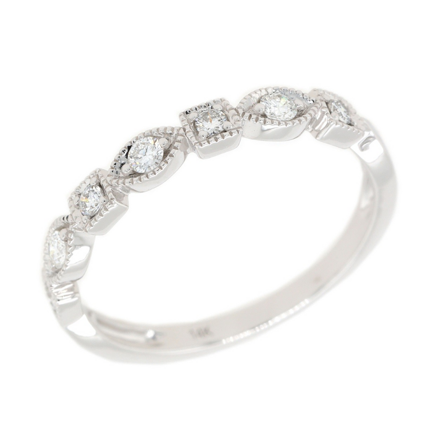 0.20ct Full Cut Diamonds With Alternating Square and Marquise Milgraine Boxes Band In 14k White Gold