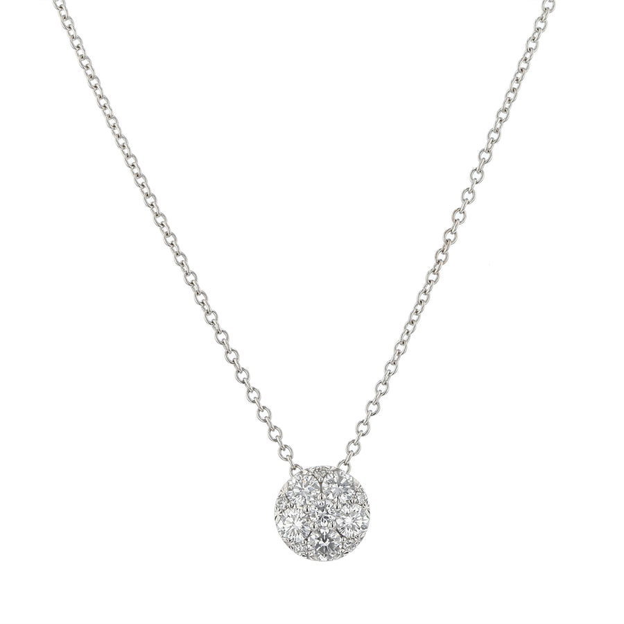Harmony 0.41-0.48Ct Diamond Halo Pendant in 18K White Gold, 18" chain
