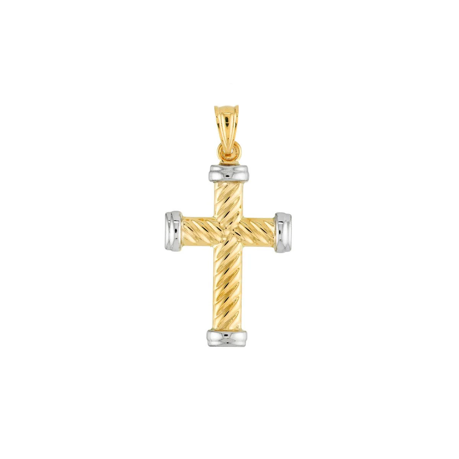 Cable Cross Pendant in 14K Yellow and White Gold, without chain