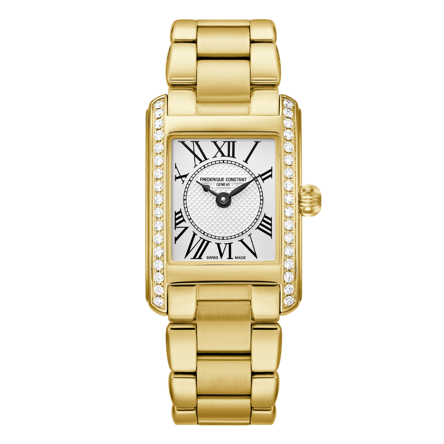 23x21mm Classics Carree Silver Dial Diamond Bezel Watch in Gold Tone Stainless Steel, Bracelet