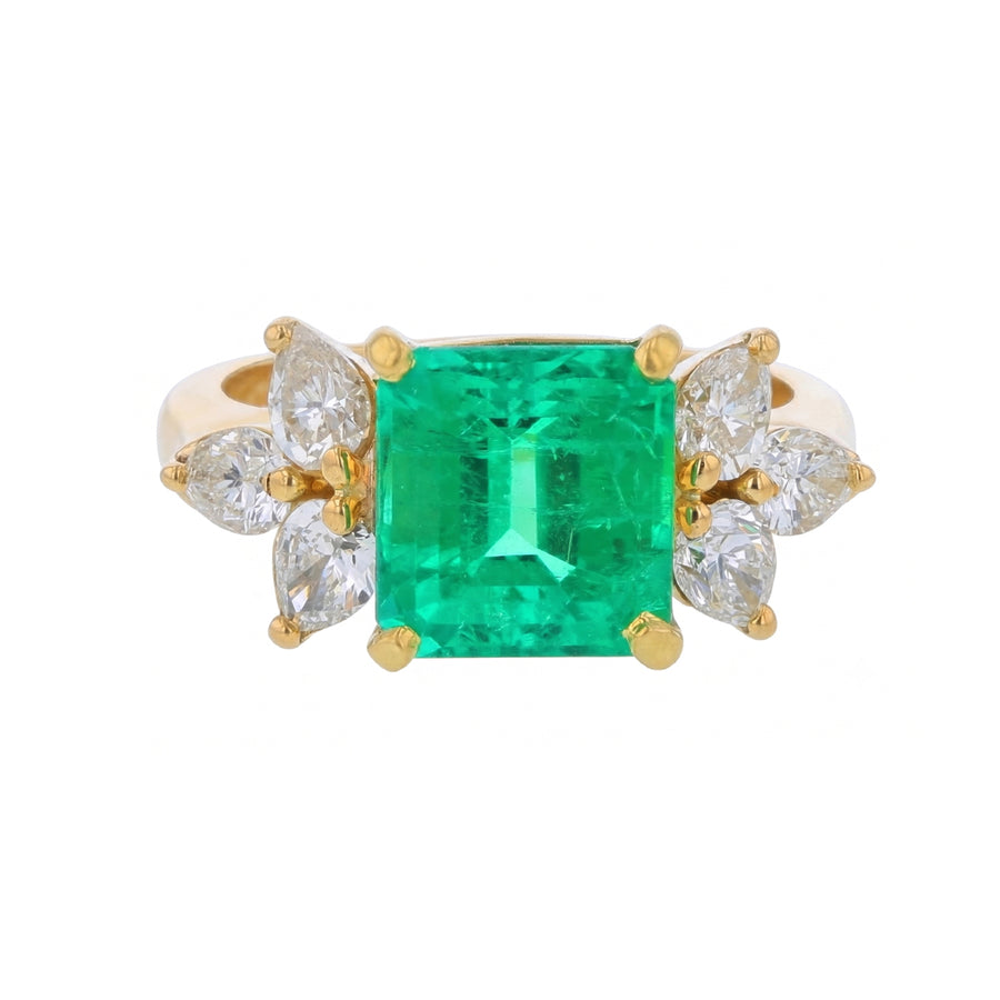 4.41ct Emerald Cut Emerald and 1.40ct Pear Shape Diamond Ring in 14K Yellow Gold, size 6.75
