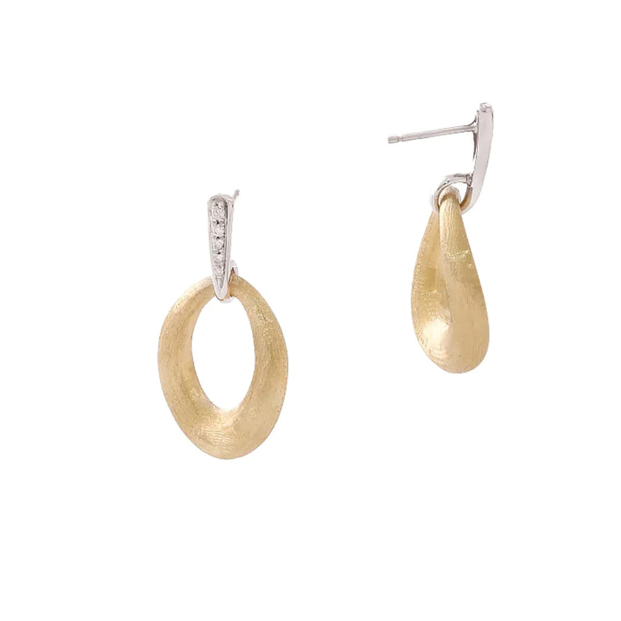 Lucia 0.09ct Diamond Hand Engraved Oval Drop Earrings in 18K Yellow Gold