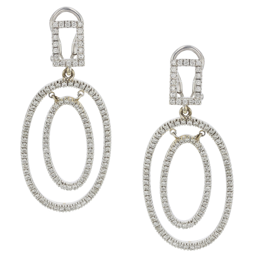 1.65ct Diamond Oval Drop Earrings in 18K White Gold