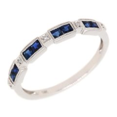 0.012ct Diamonds and 0.42ct Sapphires Milgrain Band in 14k White Gold